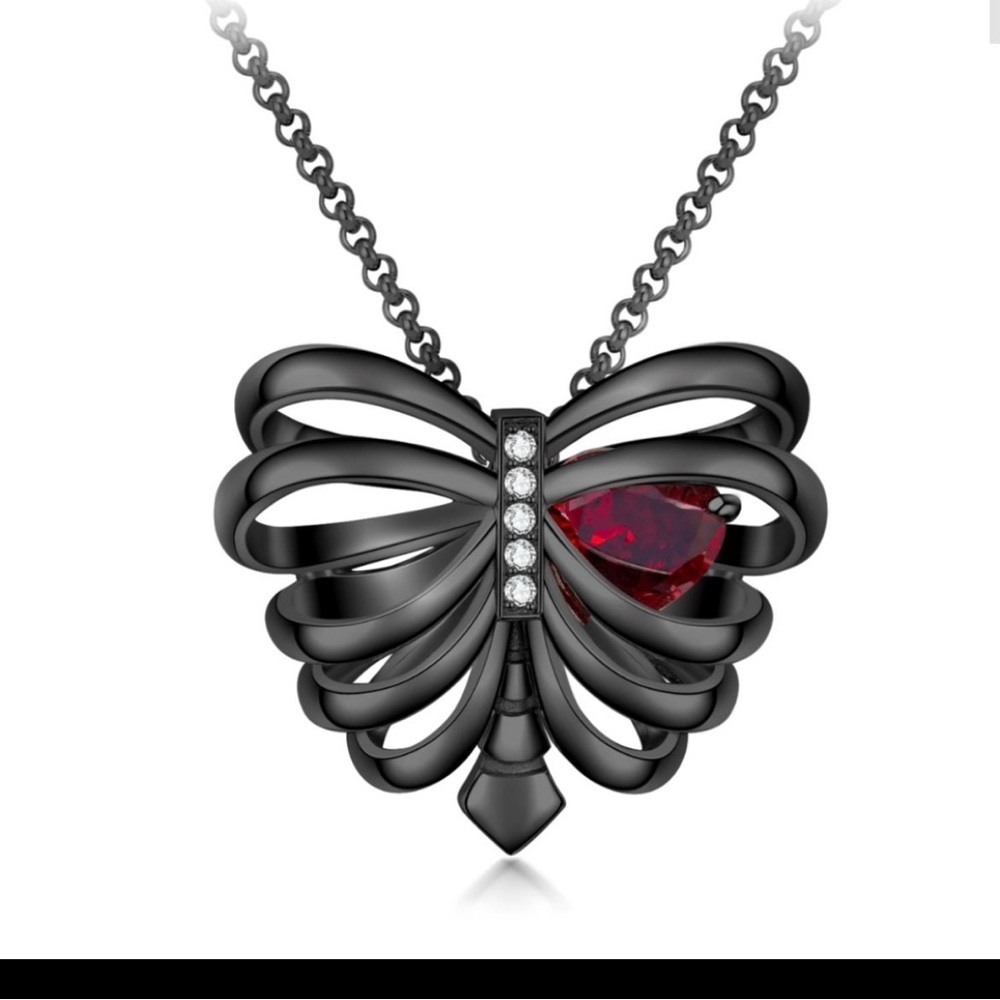 Elegant Black and Red Butterfly Pendant Necklace